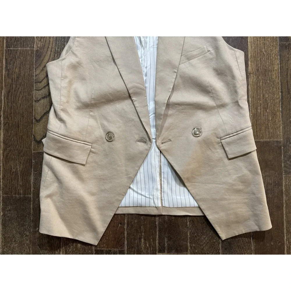 Veronica Beard Vest Double Breasted Size 12 Beige Linen - Picture 8 of 8